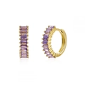 Bohemian gold hoop earrings with baguette cut purple zircon crystals in a claw setting - Gold with Baguette Purple Zirconia