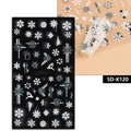 Detailed 5D embossed nail stickers featuring white snowflakes and reindeer designs - Reindeer Snowflake 5D-K120