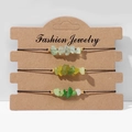 Three-piece set of adjustable green natural stone bead bracelets on kraft display card - FK0065 Deep Light Green Set