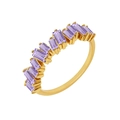 Detail of 18k gold plated ring featuring staggered purple baguette-cut cubic zirconia - Style 10/Purple Staggered Baguette