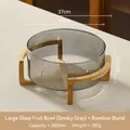 Large 3800ml smoky grey glass fruit bowl with a cross-shaped bamboo wood base - 3800ml / Large Smoky Gray (Bamboo Stand)