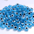Flat round blue resin evil eye beads for DIY jewelry making with transparent finish - Light Blue