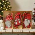 Three red and white wooden Christmas gnome ornaments set with jute ropes and beads - Style Q-J07 C (9 Pcs/Box)