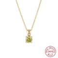 Detailed view of S925 sterling silver necklace with a champagne gemstone pendant - Gold-August