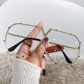 Fashionable oversized gold metal frame glasses with V-logo and stud details - Gold Frame Clear Lens