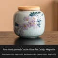 Mini ceramic tea canister with hand-painted magnolia and ice-crack glaze finish - Hand Painted Ice Flower - Magnolia