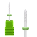 Bullet-shaped white ceramic nail drill bit with green base for electric manicure tools - HF-38 Ceramic Nail Drill Bit