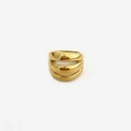 Three-layer wave gold plated stainless steel ring with a polished mirror finish for women - US 8 / Gold