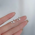 Minimalist 925 sterling silver butterfly stud earrings with layered design for women - Three Butterflies / Silver