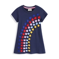 Navy blue girl's short sleeve dress with colorful heart towel embroidery patches - 2T / Navy Blue