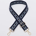 Correa ancha de jacquard azul marino ajustable con patrón geométrico y herrajes dorados - No. 312 Cadena Azul Marino - Gancho Dorado