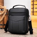 Vertical black genuine leather crossbody bag for men with a minimalist business style - 7456 Black