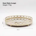 Large gold round jewelry tray with heart-shaped cutout edge and mirrored glass base - Large Heart Pattern Tray