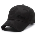 Gorra de béisbol de camuflaje negro con relieve sports y visera curva para actividades - Ajustable / Negro con bordado negro