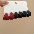Detailed view of matte acrylic C-shaped earrings in dark red, brown, and black - Matte Crescent Style / 3 Pairs Set (Black-Red-Coffee)