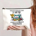 Borsa cosmetica in tela con stampa a tema cucito e cerniera nera resistente - Stile Testo Macchina da Cucire (jiaying0030)