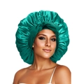 Detailed texture of green satin silk sleep cap showing smooth finish and soft fabric - Medium Single Layer Ribbon / Green