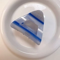 Detail of blue and white striped acetate hair claw with gold Sunshine Handmade text - Blue White Gradient Striped / Blue