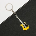 Creative yellow electric guitar keychain made of metal with a silver key ring - Large Yellow Guitar