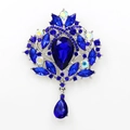 Luxury dark blue crystal teardrop brooch with silver finish for wedding attire - XD145-5-Silver Royal Blue Teardrop