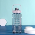 2L high-capacity transparent sport water bottle with lavender cap and straw - 2000ml / Purple