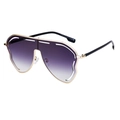 Modern oversized shield sunglasses with gold metal frames and purple gradient lenses - C2 Bright Black Gold Gradient Gray