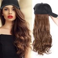Long wavy brown wig attached to a black baseball cap for women, stylish headwear piece - Chestnut Brown