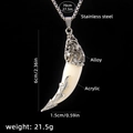 Men's wolf tooth necklace with dragon alloy charm and stainless steel chain dimensions - Wolf Tooth No.42 + 70cm Steel Chain