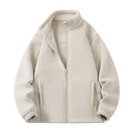 Giacca in pile bianco sporco con colletto in piedi e tasche con zip per il calore invernale - M / Cachi Donna