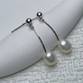 Elegant 925 silver drop earrings with natural freshwater pearls on white surface - Silver