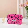 Borsa per cosmetici in peluche rosa con stampa leopardata ed etichetta Love Youth - Rosa Rosso
