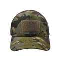 Macro view of ripstop camouflage fabric and Velcro patch on the tactical baseball cap - Green Camouflage