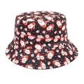 Detailed pattern of cartoon Santa Claus and snowflakes on a black reversible bucket hat - M (56-58cm) / Black Santa Claus