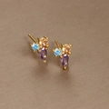 Exquisite gold butterfly earrings featuring purple teardrop and blue zircon gemstones - Gemstone Cluster Colorful Zirconia / Gold