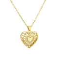 Detailed view of golden heart-shaped necklace featuring a carved interior with fe engraving - FE Letter Heart