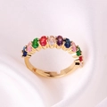 Gold-plated open ring with multi-colored oval zircon stones on a white satin background - Adjustable Open / Colorful Zirconia