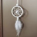 Handmade white car dream catcher with delicate weaving and soft feather hanging - White Handmade Style (B0063C)