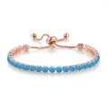 Bracelet ajustable en or rose orné d'une rangée de cristaux de couleur turquoise - 13+10cm Ajustable / 4mm / Or Rose + Turquoise