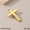 Polished gold titanium steel cross pendant with double loops for DIY jewelry, 20x35mm - Double Loop Curved Connection Cross (KLJ495-Z)