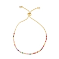 Detail of adjustable gold-plated bolo bracelet with pavé-set colorful zircon stones - Gold Style B (brb53)