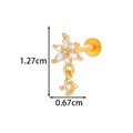 Golden flower labret stud with zircon heart detail and 1.27cm total length - Five-Petal Flower Dangle (2608-2#金) / Gold