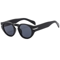 Classic round full-frame sunglasses with grey lenses and silver wing-shaped rivets - Glossy Black/Grey Lens