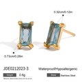 Gold Light Blue Rectangle Gemstone Stud Earrings (JDE0212023-3)