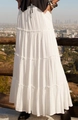Women's white tiered maxi skirt with lightweight crinkle texture in a bohemian style - S / White