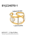 Anello regolabile in acciaio inossidabile dorato con cuore e lettera L con strass bianchi - Stile Lettera L Cavo (BYJZ240710-1)