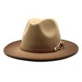Klassischer Woll-Fedora-Hut in Tan mit Lederband und goldener Schnalle für Damen Herren - M(56-58cm) / Brauner Verlauf