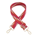 Adjustable geometric woven strap with red patterns and golden metal lobster clasps - Rose Red Brown Beige Silver Buckle