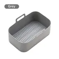 Grey rectangular silicone air fryer liner with side handles and non-stick bottom - 102g Dual Compartment 10qt Gray