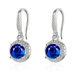 S925 silver halo drop earrings with deep blue round gemstone and white zircon accents - One-carat Blue Diamond Earrings Led-71