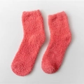 Soft red coral fleece mid-calf socks for women providing thick winter warmth and comfort - One Size / Watermelon red